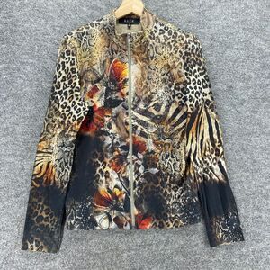 B.L.E.U. Jacket Women S Small Beige Animal Print Fill Zip High Neck Long Sleeve